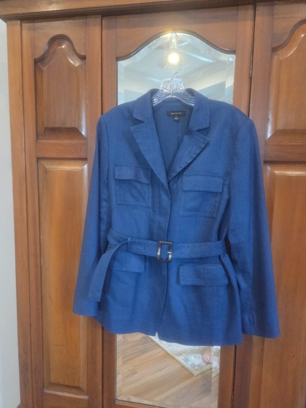 French Blue Linen Blend Belted Blazer